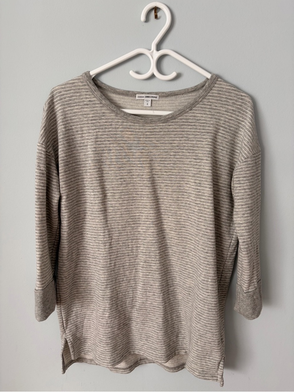 James Perse Gray Stripe 3/4 Sleeve Scoop Neck Tee | Size 2 (Medium)